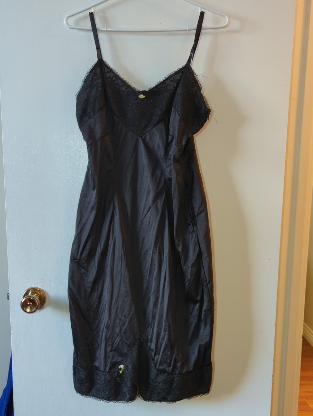 Black Lace-Trim Slip Dress - Unbranded